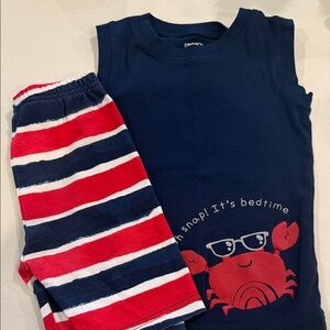 Carter's Navy and Red Striped Crab Pajama Set